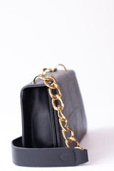 trendy black leather handbag isolated on white background. Product photography. bags and purses for women