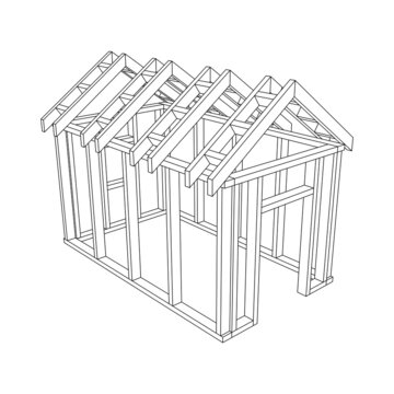 Building object or framing house. Greenhouse construction frame. Warm house Vector illustration. Glasshouse concept image