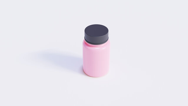 Single Pink Medicine Bottle With Black Cap