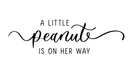 A Little Peanut is on her way. Calligraphy Baby Shower inscription for girls clothes. Princess badge, tag, icon. T shirt design, card, banner template.