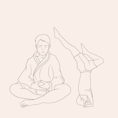 Illustration set Yoga outline for education of healthy