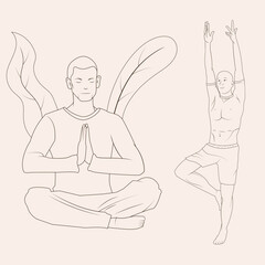 Illustration set Yoga outline for education of healthy