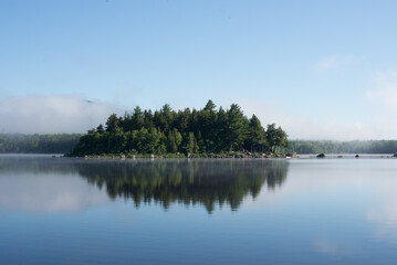 An Island in a Lake with Mist