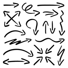 Set Sechzehn Schwarze Pfeile Pinselstriche