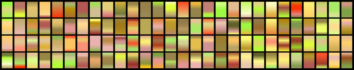 Metalic gradient collection with shiny rainbow hologram. Holographic foil texture, green, blue, yellow, pink gradation. Vector set for frame, ribbon, border, other design