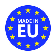 Made in EU. European union logo. Vector illustration. EU flag icon with stars.