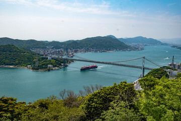 火の山公園から見た関門橋と関門海峡