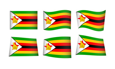 Zimbabwe Flag Zimbabwean Waving Flags Vector Icons Set Wave Wavy Wind African Republic Nation National State Symbol Banner Buttons Africa All Every Country World Design Graphic Emblem Travel Harare