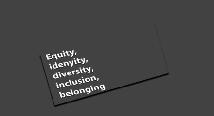 Equity, identity, diversity, inclusion, anbelonging word written on a solid background. Business, signs, and symbols, lifestyle motivational and emotional concepts. Copy space. Quote Poster and Flyer.