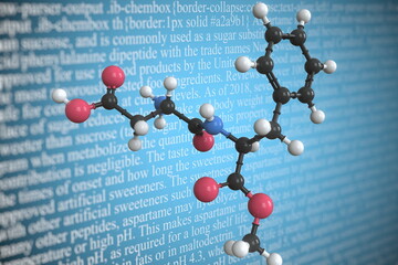 Molecular model of aspartame, 3D rendering