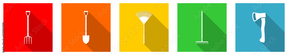 Leinwandbilder Set of colorful web flat design garden tools vector icons, gardening concept buttons for webdesign and mobile applications on white background