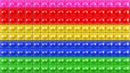 Fidget toy pattern. Popit sensory vector toy. Seamless rainbow popular pop it. 3d realistic antistress fidgeting toy. Bubble popit fidget vector. Anti stress rainbow sensory icon. 3D Render.