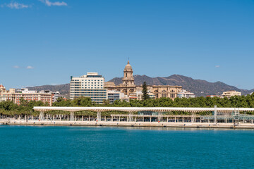 Fototapeta premium Panoramic view of Malaga city with the harbour area of 