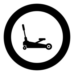 Lifting jack hydraulic car on wheels auto repair service icon in circle round black color vector illustration image solid outline style