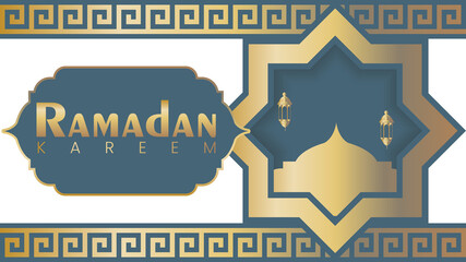 Ramadan Kareem Gold Blue Vector
