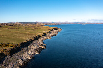 Aerial view of the amazing rocky coast at Ballyederland by St Johns Point in County Donegal - Ireland.