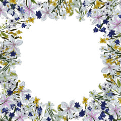 Obraz na płótnie Canvas Vector floral frame. Sketchy flowers arrange in border on white background