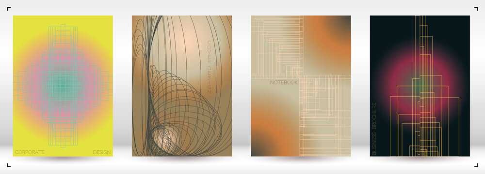 Minimal Minimal Geometric Vector Poster Design with Lines and Gradient Colorful Circles. Collection of Abstract Backgrounds for Covers, Flyers, Templates, Booklets, Cards, Brochures, Branding, etc.