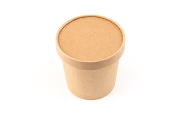 Brown crafted paper cup for soup on isolated on white background. Eco package. Zero Waste. Mock up for branding.