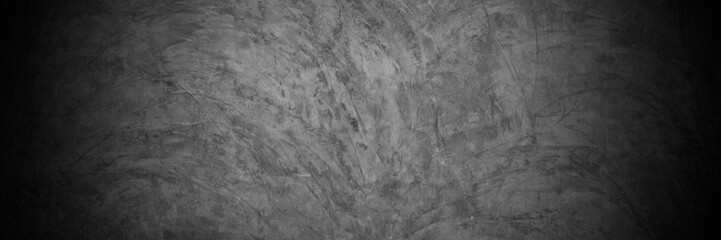 Old wall texture cement dark black gray panorama background abstract grey color design are light with white gradient background.