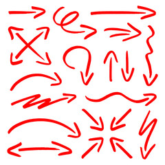 Set Sechzehn Rote Pfeile Pinselstriche