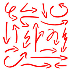 Set Achtzehn Rote Pfeile Pinselstriche