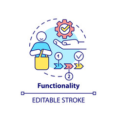 Functionality concept icon. Goods utility and benefits. Product need abstract idea thin line illustration. Isolated outline drawing. Editable stroke. Arial, Myriad Pro-Bold fonts used