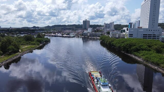 Miri, Sarawak Malaysia - May 2, 2022: The Landmark and Tourist Attraction areas of the of Miri City, with its famous beaches, rivers, city and scenic surroundings