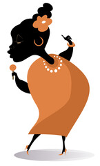 Romantic African singer woman isolated illustration. African woman with a microphone sings a song illustration	