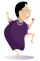 Romantic singer woman isolated illustration. Cartoon woman with microphone sings a song with inspiration illustration