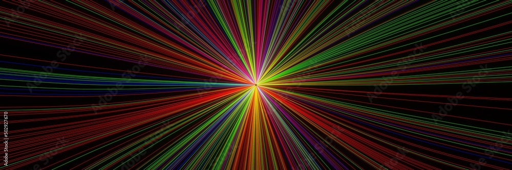 Poster abstract futuristic rotating neon lights line background 3d panorama rendering