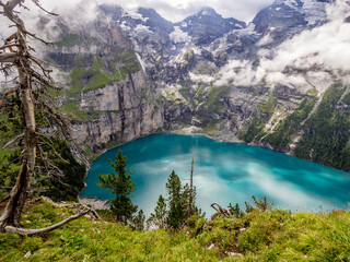 Oeschinen Lake aka Oeschinensee in the Bernese Oberland region of Switzerland - 502927882