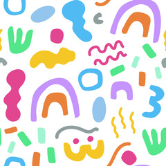 Creative hand drawn abstract shapes texture. Seamless artistic pattern with different form shapes. Great for fabric, textile, walloper, digital papers.