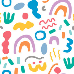 Creative hand drawn abstract shapes texture. Seamless artistic pattern with different form shapes. Great for fabric, textile, walloper, digital papers.