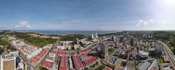 Miri, Sarawak Malaysia - May 2, 2022: The Landmark and Tourist Attraction areas of the of Miri City, with its famous beaches, rivers, city and scenic surroundings
