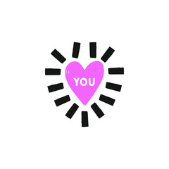 Creative hand drawn heart with lettering Love you isolated on white. Vector illustration