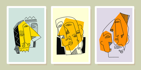 A set of abstract face portrait man,woman,person character vector illustration.
