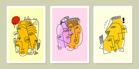 A set of abstract face portrait man,woman,person character vector illustration.