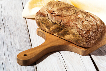 Freshly baked bread on a blackboard