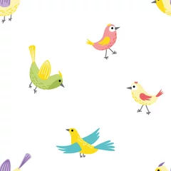 Foto op Canvas Bird. Summer cute seamless pattern with colorful birds. Flat, cartoon, vector © Aleksandra