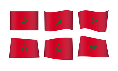 Morocco Flag Moroccan Waving Flags Vector Icons Set Wave Wavy Wind Africa African Republic Nation National State Symbol Banner Buttons All Every Country World Design Graphic Emblem Rabat