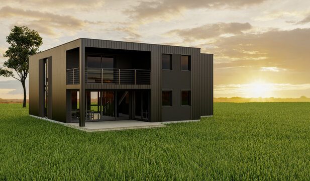 3d modern house on green grass background, 3d rendering concept for advertising