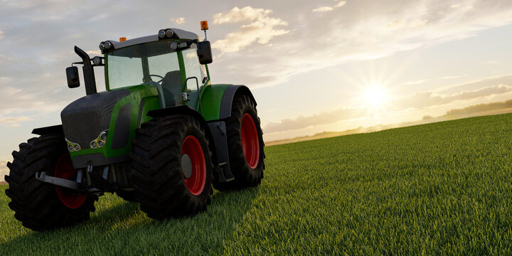3d tractor on the field, 3d rendering concept for advertising