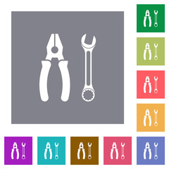 Combined pliers and wrench square flat icons