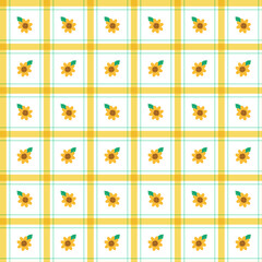 Cute Sunflower leaf Element Yellow Green Stripe Striped Line Tilt Checkered Plaid Tartan Buffalo Scott Gingham Pattern Illustration Wrapping Paper, Picnic Mat, Tablecloth, Fabric Background