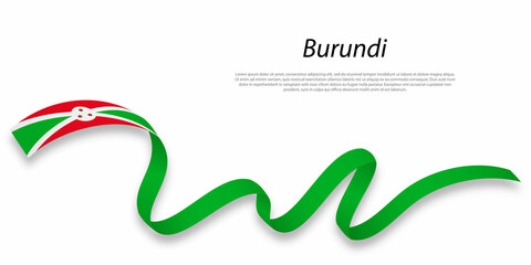 Waving ribbon or banner with flag of Burundi.