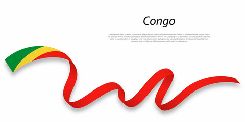 Waving ribbon or banner with flag of Congo.