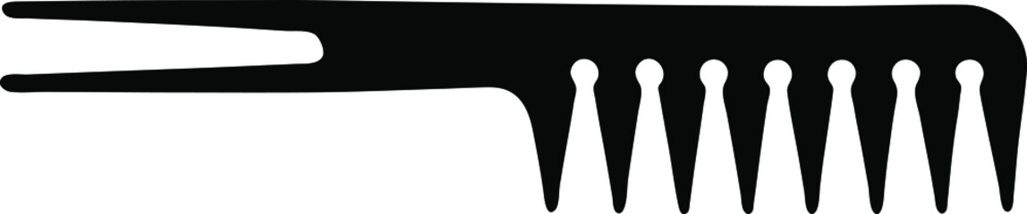 Styling comb vector silhouette, plastic dredger isolated on white background, fill with black color, shadow idea, barber and hairdresser concept