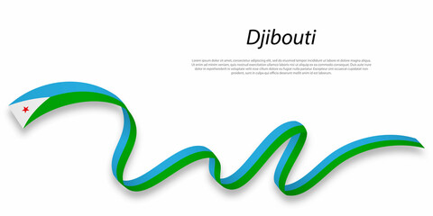 Waving ribbon or banner with flag of Djibouti.