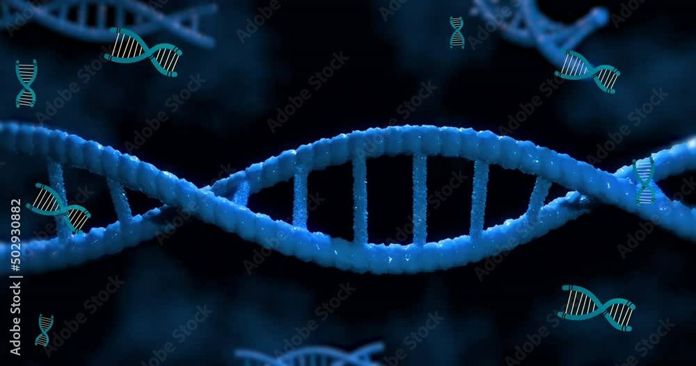 Aufkleber digital animation of multiple dna structure spinning against blue background